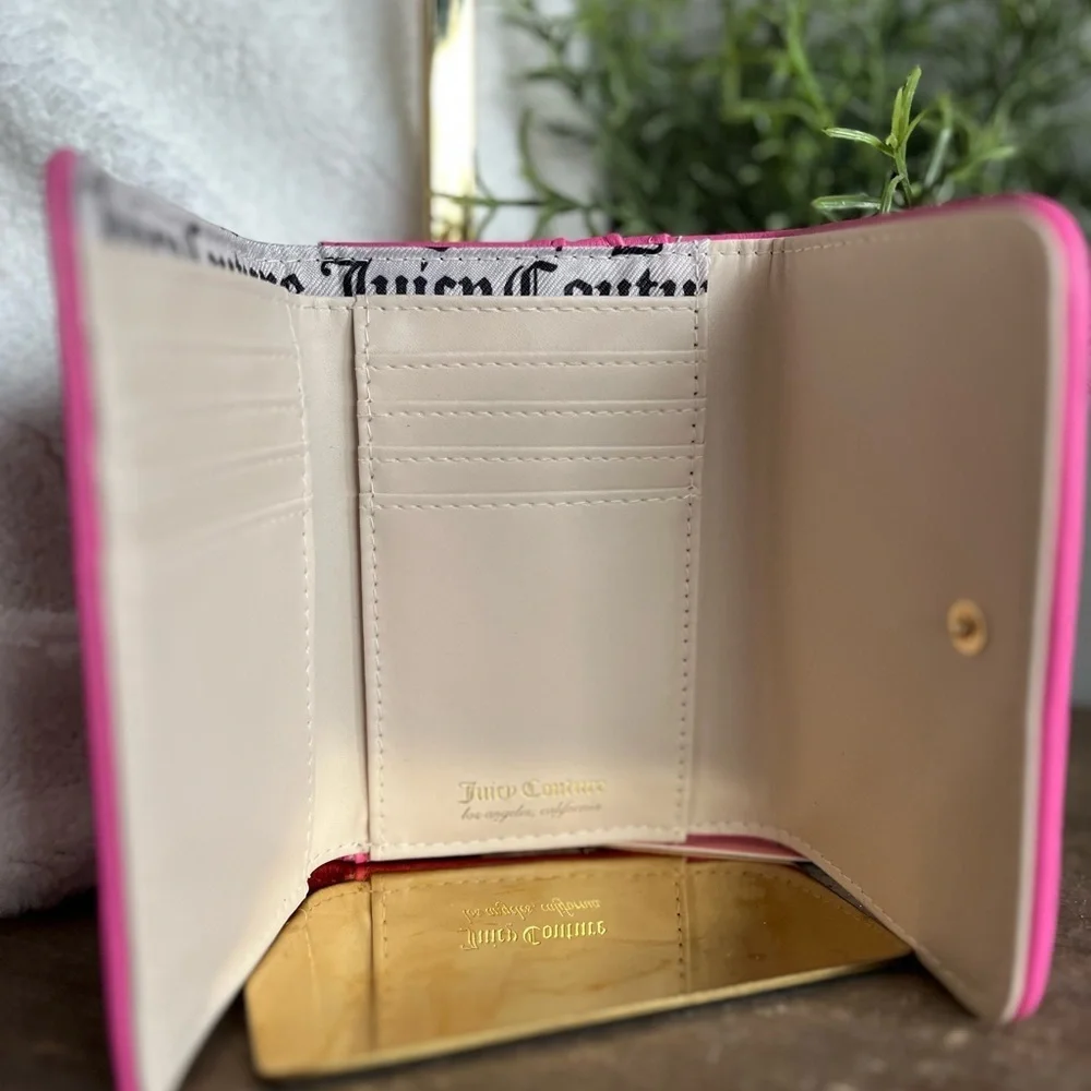 Juicy Couture Royal Couture Pink Velvet Quilted Trifold Wallet Double Sided NWT